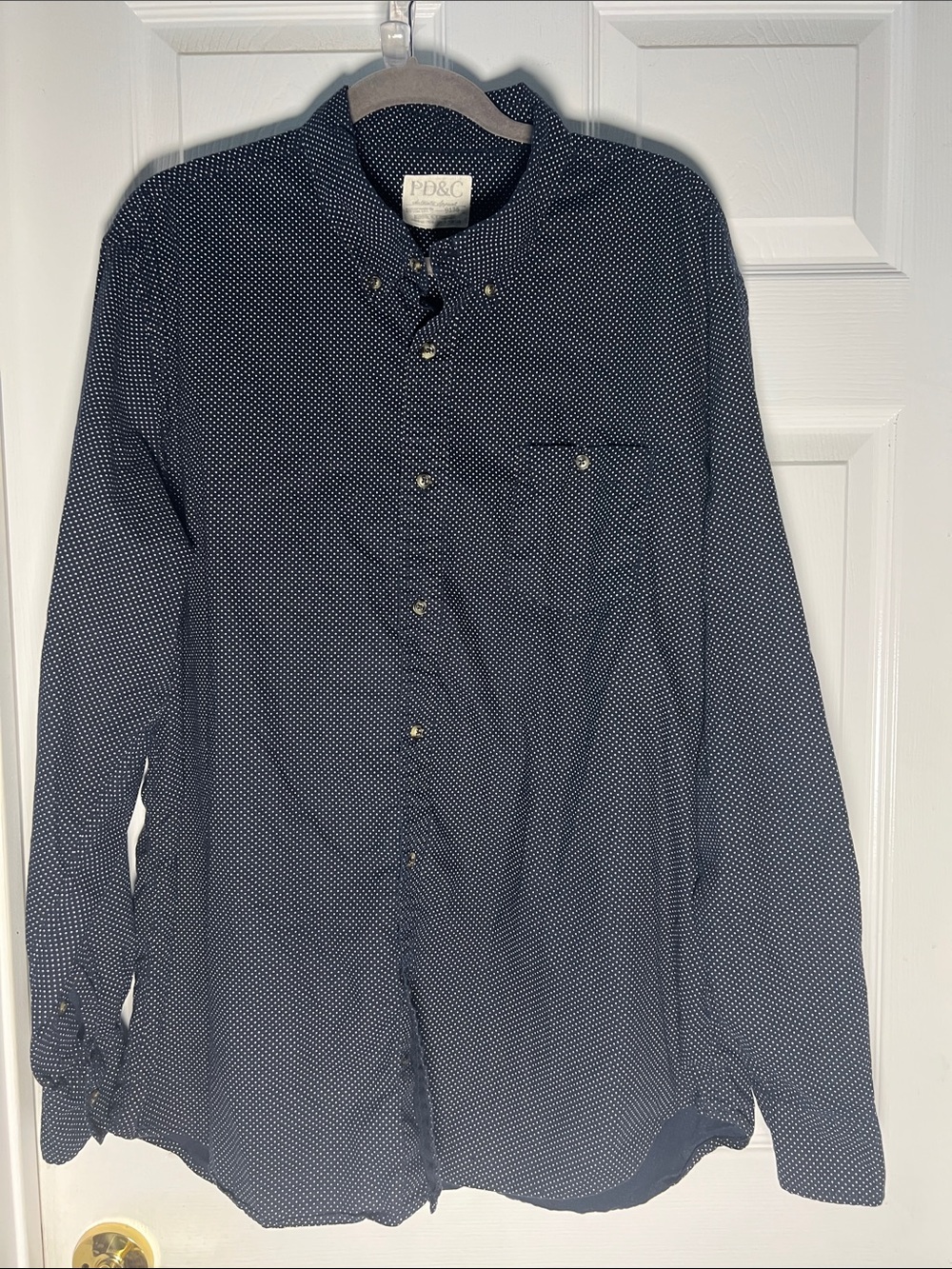 PD&C Navy Microdot Long Sleeve Button-Down Shirt